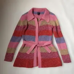 GAP ボーダー ニット カーディガン ベルト付き　マルチボーダー　古着　レトロ