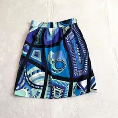 エミリオプッチ EMILIO PUCCI イタリア製 総柄スカート ブルー　Mのサムネイル