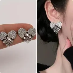 ハート型クリスタルピアス シルバー