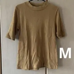 リブハイネックT 5分袖 マスタードイエロー からし色 ベージュ オレンジ M