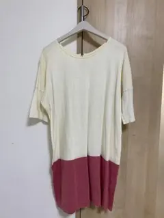 GREEN LABEL 半袖ニットワンピース クリーム/赤