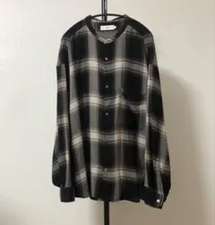 試着のみ✨Fサイズ グラフペーパー チェック バンドカラー シャツ 黒