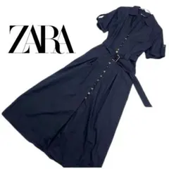 ZARA ザラ◆フロントボタン　ベルト付き　シャツ　ワンピース◆ブラック　XS