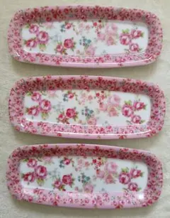 おしぼりトレイ　花柄　ピンク　3枚セット