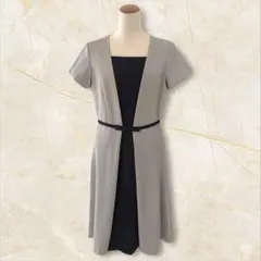 新品 EMMAJAMES グレインチェック 膝丈ワンピース 9号 淡黒