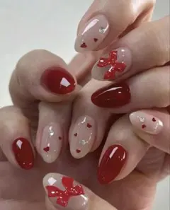 リボンとハートのネイルチップセット