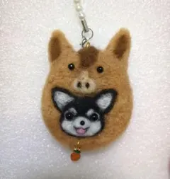 あおさん様専用！2026年午年　ブラックタンチワワストラップ　　羊毛フェルト