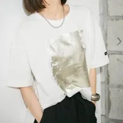 NUNIFE 半袖 Tシャツ ホワイト メタリックプリント