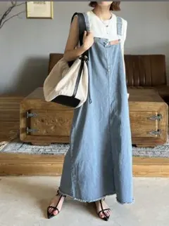 デニム サロペット ノースリーブ ロング丈