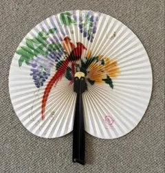 ヴィンテージ 中国 上海工芸 折りたたみ扇子 丸団扇 昭和レトロ 花鳥柄 2本