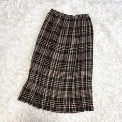 studio CLIP チェック プリーツ ロングスカート ウエストゴム L