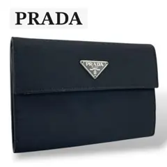 【美品】PRADA 三つ折り財布　ブラック　テスートナイロン　三角ロゴ　古銭入れのサムネイル