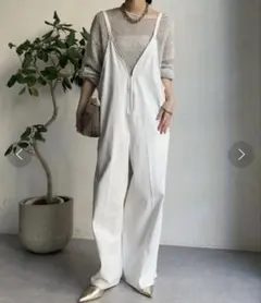 ドゥドゥ　細紐デニムフロントジップサロペット　白　フリーサイズ　コットン