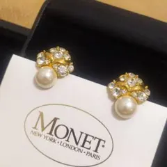 MONET　モネ　ピアス　ゴールド　大ぶり　パール　花　ヴィンテージ