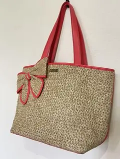 129PA)*美品 ケイトスペード かごバッグ ピンク リボン トートーバッグ