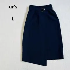 ユアーズ ur's 巻きスカート ベルト付き ロング タイト風 ネイビー Lのサムネイル