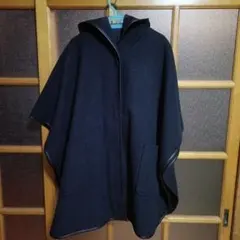 ネイビー フード付きポンチョ