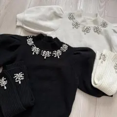 ビジューモチーフアームカバーニットプルオーバー