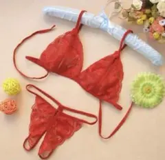 赤 穴開き下着 セクシーランジェリーレースセット