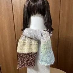 お値下　ハンドメイド マフラー 青緑茶色
