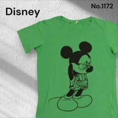 Disney メガネ ミッキーマウス グリーン Tシャツ Ｍ