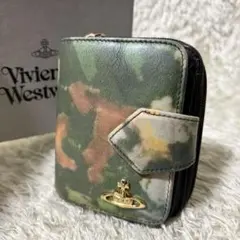 【美品】 ヴィヴィアンウエストウッド 折り財布 オーブ グリーン 迷彩 レザー