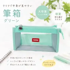 クリア筆箱 グリーン 大容量 ペンケース ポーチ シンプル 小物入れ