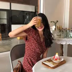 ワンピース 韓国 レディース 花柄 半袖 春夏秋 シフォン ゆるふわ デート