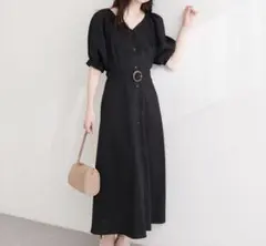 新品♡ OLUN きりまる 2way ウエストギャザーワンピース ブラック S