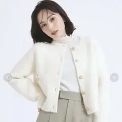 anuans ラクーンブレンドノーカラーニットジャケット