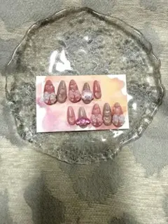 ピンク ハート リボン ピンク ネイルチップ キャラ