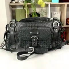 未使用 Y2K オーストリッチ 2way 編み込み レザーバッグ