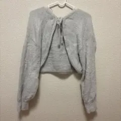 グレー ボレロ カーディガン リボン ラメ ガーリー トップス アウター