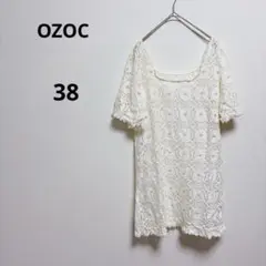 オゾック　総レース 半袖ひざ丈ワンピース アイボリー スクエアネック　コットンのサムネイル