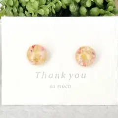 No.150　イエロー　丸　ドライフラワー　ピアス/イヤリング　ハンドメイド