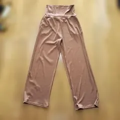 マタニティパンツ　リブ編み　ハイウエストパンツ M ブラウン
