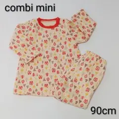 裏起毛　パジャマ　コンビミニ　90cm 冬　総柄　赤　おうち柄