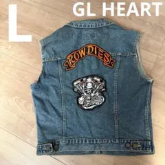 GL HEART デニムベスト バックロゴ ワッペン バイカー風 Lサイズ