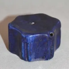 『李朝瑠璃釉亀甲形水滴』 藍釉　古陶磁器　李氏朝鮮　硯滴　水注　古美術 古美術青華堂｜H810 李朝・瑠璃釉六角水滴（韓国李朝時代）