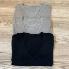 ユニクロ ヒートテックVネック長袖Tシャツ メンズ ブラック&グレーMサイズ3着
