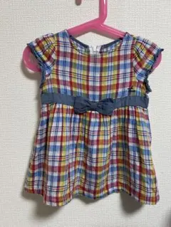 ミキハウス 80 チェック柄　フリル袖　ワンピース