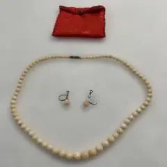 天然 本珊瑚 ネックレス＆イヤリング セット 桃色珊瑚 45cm