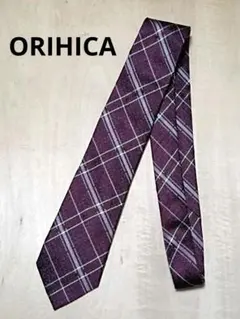 ORIHICA オリヒカ ネクタイ チェック柄 ボルドー パープル 紫 ビジカジのサムネイル