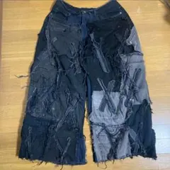 ブラック デニム パンツ 古着 再構築 ジーンズ ジーパン ダメージ y2k