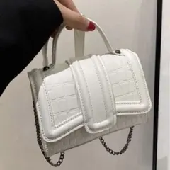 ホワイト クロコダイル風 ショルダーバッグ