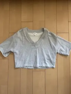 H&M グレー Vネック クロップドTシャツ Mサイズ