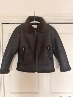 ブラウンレザージャケット ボア襟付き
