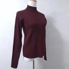 モーメントプラス ボトルネック ワイドリブ ニット プルオーバー ボルドー