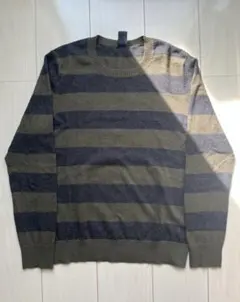 00s GAP ボーダー柄 ニット knit L カーキー 黒