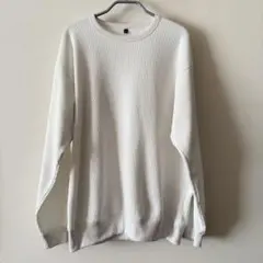 MUJI 無印　ワッフル　クルー　ネック　カットソー　Tシャツ　白